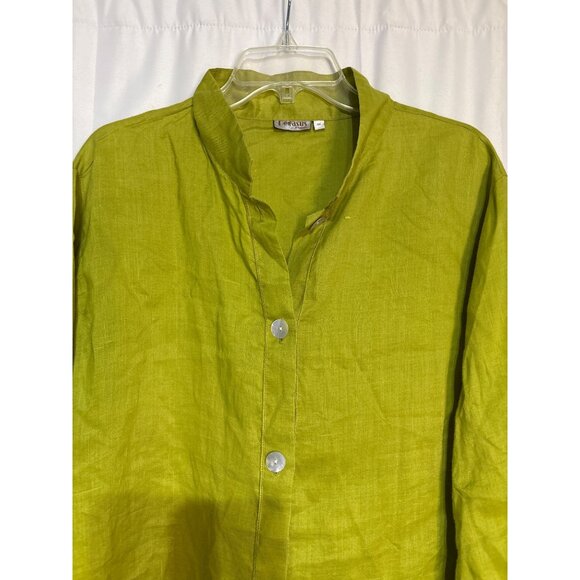 Lime Green Pegasus Womens Asymmetrical Lagan Look Linen Blouse 1X - Picture 2 of 7